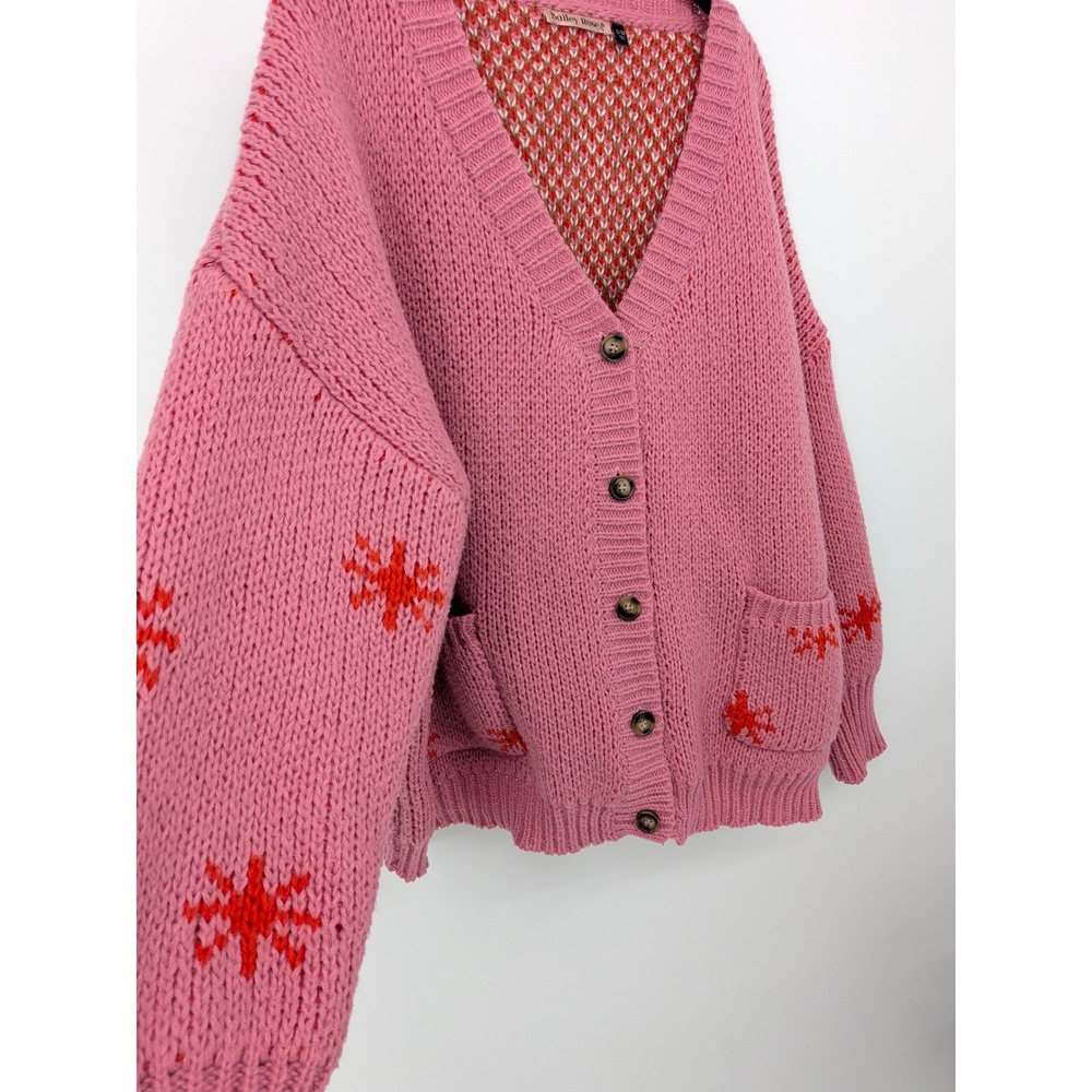 Bailey Rose Chunky Cardigan Women S/M Pink Cowboy Boot Knit Oversized Western - Picture 3 of 7
